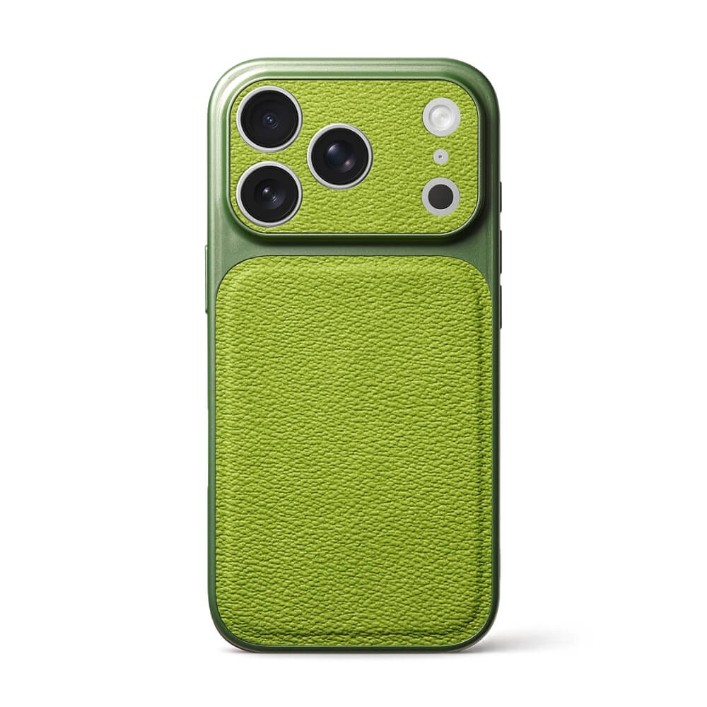 A vibrant lime green textured iPhone case featuring three distinct camera lens cutouts and a circular flash opening